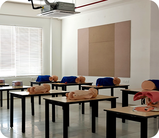 Pre-conference workshop training room with medical simulation mannequins